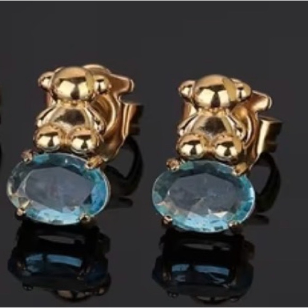 Tous Gold Tone Stud Earrings with Blue Oval Stones